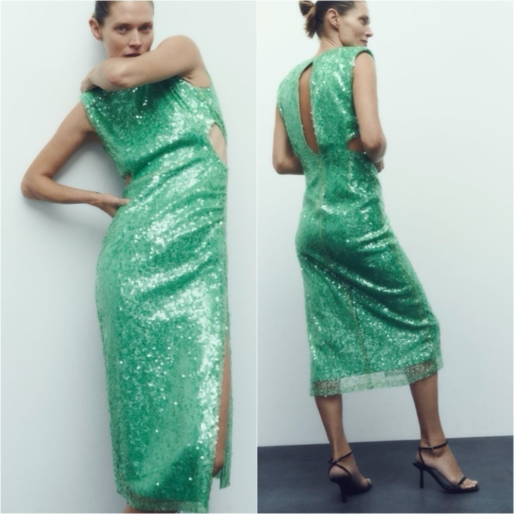 ZARA CUT OUT SEQUIN MIDI DRESS